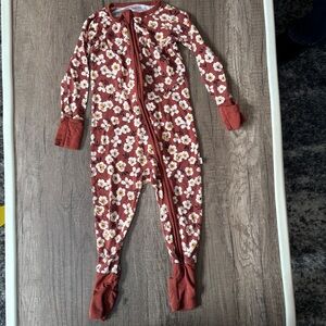 Little Sleepies Mocha Blossoms Zippy Footie Sleeper 12-18M GUC